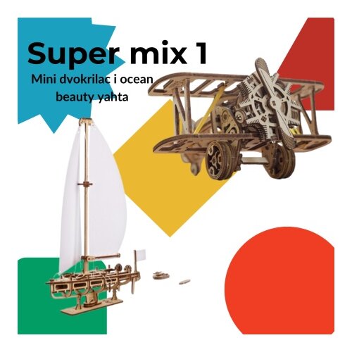 UGEARS 3D puzzle Super mix 1 (dvokrilac i jahta) ( 8282) Slike