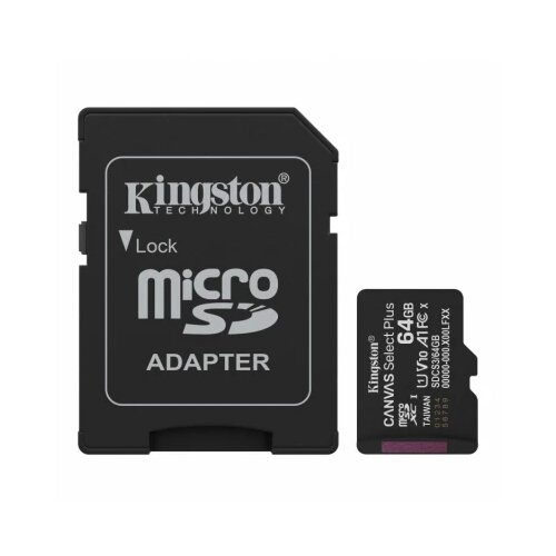 Kingston SDCS3/64GB MicroSD 64GB, Canvas Select Plus, Class 10 UHS-I U1 V10 A1, Read up to 100MB/s, w/SD adapter Cene
