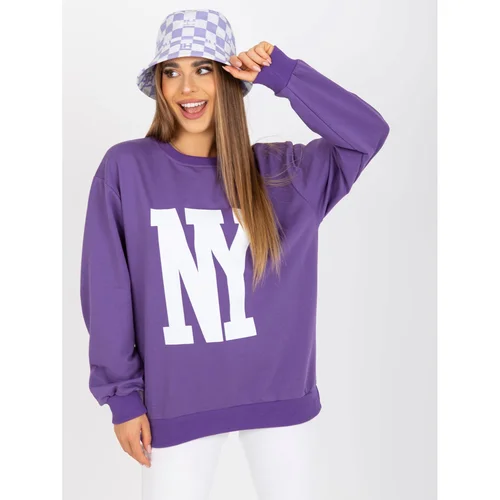 Fashion Hunters Purple sweatshirt with a printed design without a hood