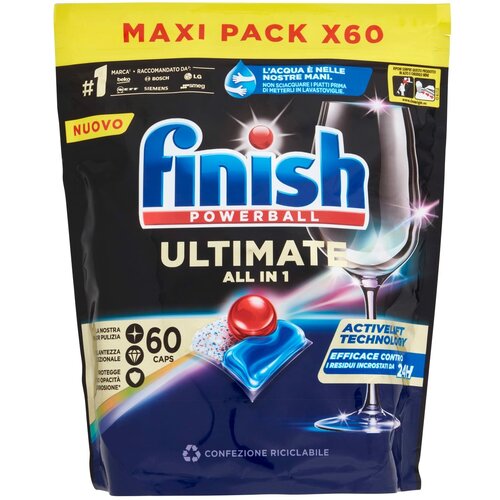 Finish Ultimate Powerball All in 1 Tablete za mašinsko pranje posuđa, 60 komada Slike