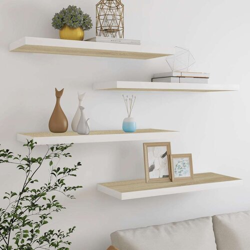vidaXL plutajuće zidne police 4 kom hrast i bijele 80x23,5x3,8 cm MDF Cijene