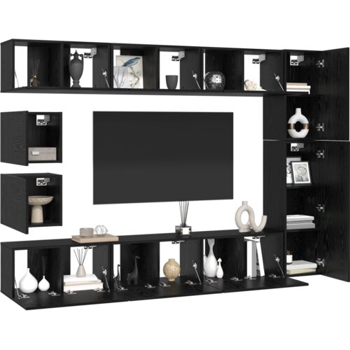  Set TV komoda s policom Zidne Ostalo s pohranom 10 pcs Crni hrast Konstruirano drvo Slike