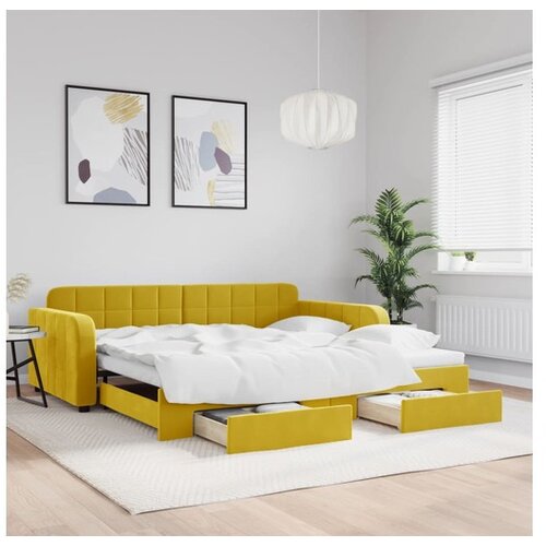 vidaXL Dnevni krevet na razvlačenje s ladicama žuti 100x200 cm baršun Cene