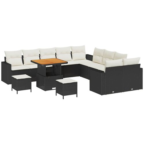  13-dijelni vrtni set sofa s jastučićima crni poli ratan akacija 3-dijelni vrtni set za objedovanje s jastučićima crni poli rata Cene