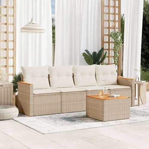  5-dijelni vrtni set sofa s jastucima bež od poliratana Slike