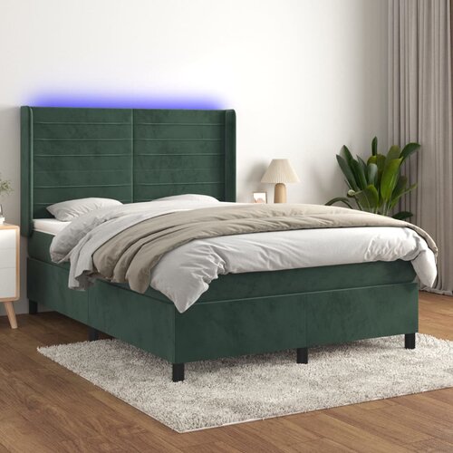  The Living Store Box spring postelja z vzmetnico LED tem. zelena 140x190cm žamet - Box Spring Postelja, (21492557) Slike
