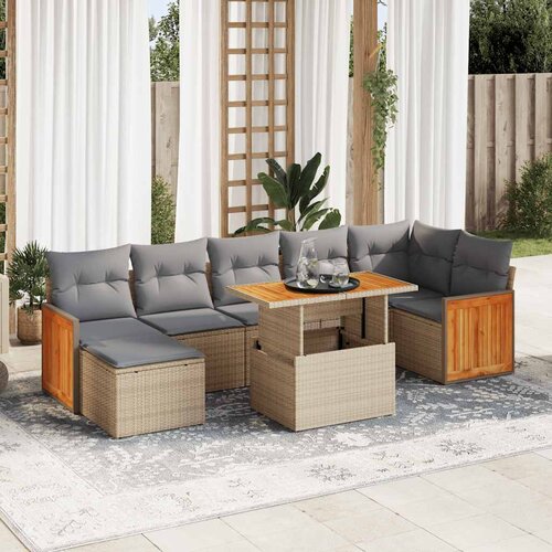 VidaXL 7-dijelni set vrtnih sofa s jastucima bež od poliratana bagrem Slike