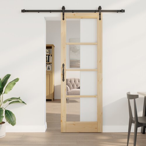 vidaXL drsna vrata s setom strojne opreme 73.5x211 cm Masivna lesena vrata, notranja vrata z steklom 'ORKDAL'73.5x211x4 cm Masivna lesena vrata Cene