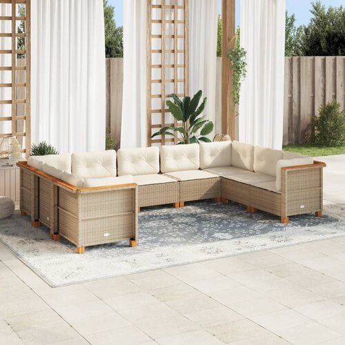 VidaXL 9-dijelni set vrtnih sofa s jastucima bež od poliratana Slike