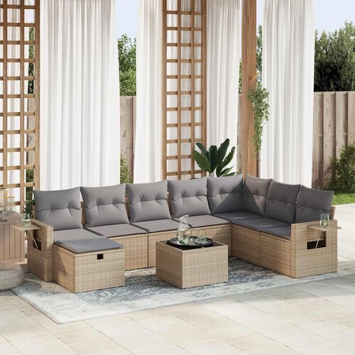  9-dijelni set vrtnih sofa s jastucima bež od poliratana Slike