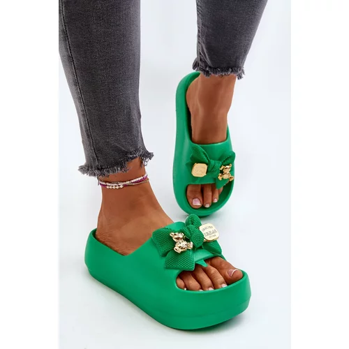 Kesi Women's foam slippers with bow, green Salessa