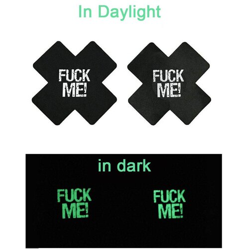 SuperLove Glow in the Dark Cross Nipple Covers Fuck Me! Black Slike