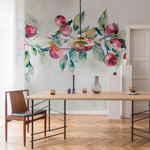  Foto tapeta - Apple branch - landscape with a plant and red apples on a white background 490x350 Cene