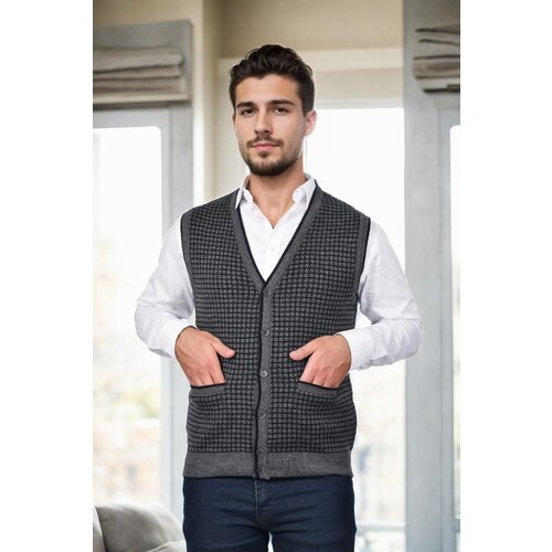 Dewberry 37376 Houndstooth Patterned Mens Knit Vest-GREY Cene