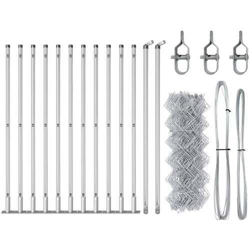 vidaXL Verižna ograja s 13 flanšnimi stebri 0.6x25 m Galvanizirano jeklo Cene