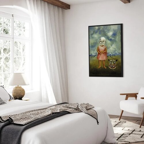  Slika - Frida Kahlo &amp;ndash; Girl with Death Mask (She Plays Alone) 40x60 U crnom drvenom okviru Slike