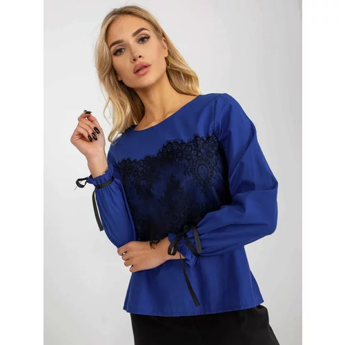Fashion Hunters Cobalt blue formal blouse with lace insert