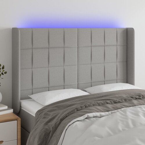 VidaXL LED uzglavlje svjetlosivo 147 x 16 x 118/128 cm od tkanine Slike