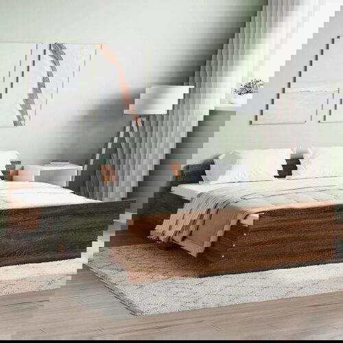 VidaXL Posteljni okvir z vzglavjem in vznožjem rjavi hrast 140x200 cm Slike