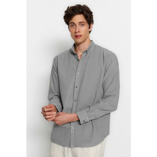 Trendyol Gray Regular Fit 100% Cotton Linen Look Shirt