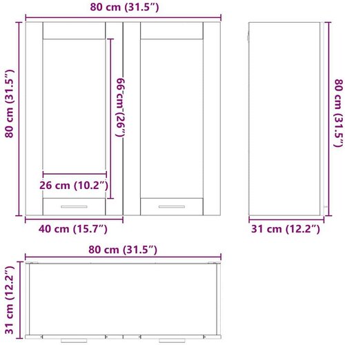 VidaXL viseći ormarić s policom zidne riga siva sonoma 80 x 31 x 80 cm Slike