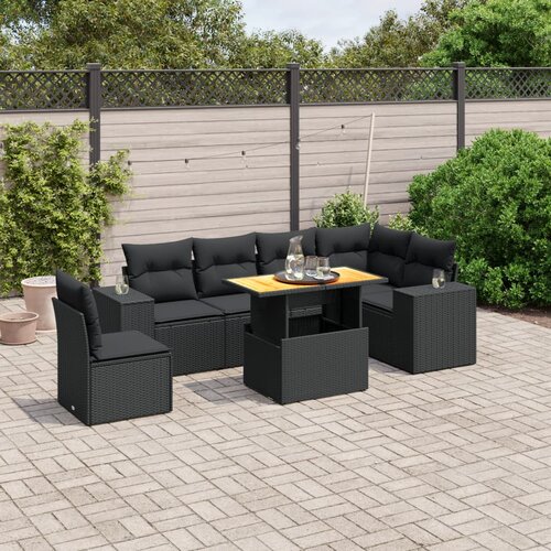 vidaXL 7-dijelni set vrtnih sofa od poliratana s jastucima crni Cijene