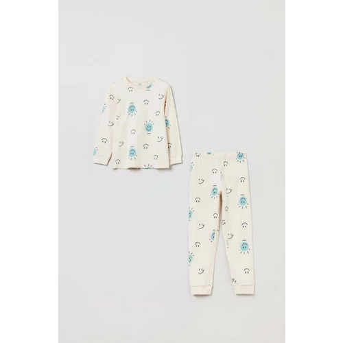 OVS Otroška bombažna pižama bela barva