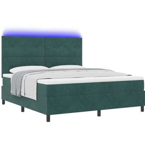 vidaXL Box Spring postelja z vzmetnico in LED temno zelena 180x200 cm iz žameta, (22050413) Cene
