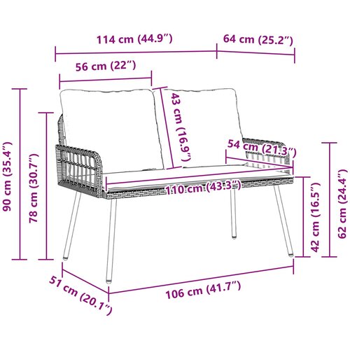  Vrtna klupa s jastukom Antracit 114 x 64 x 90cm Čelik Slike