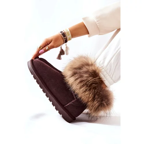 Kesi Women's Leather Snow Boots With Eko Fur Brown Alexa