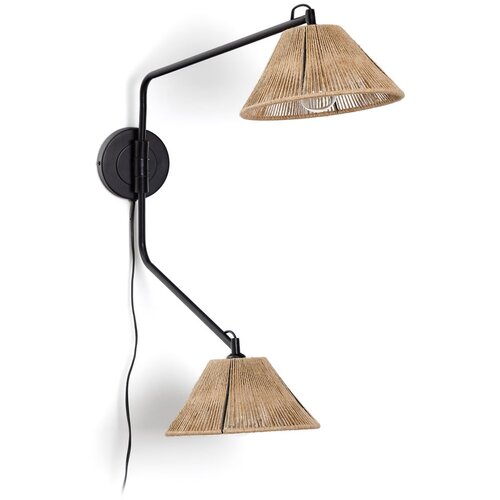 Kave Home Crna/u prirodnoj boji zidna lampa Pontos &amp;ndash; Slike