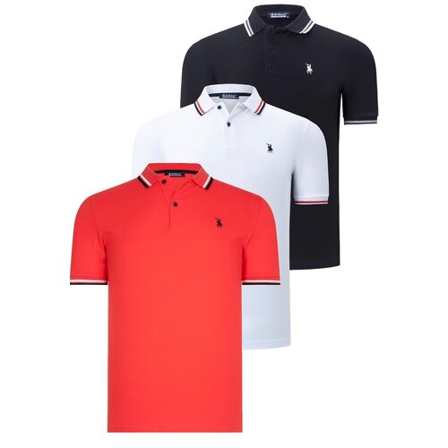 Dewberry TRIPLE SET T8594 MENS T-SHIRT-BLACK-WHITE-POMEGRANATE Cijene