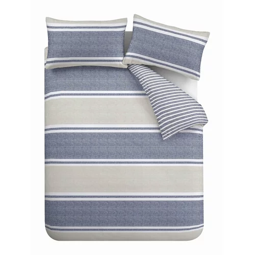 Catherine Lansfield Modro-bež posteljnina za zakonsko posteljo 200x200 cm Banded Stripe -