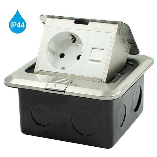 Mitea Electric srebrni POPUP PODSKLOP za pod sa priključnicom IP44 GS + Cat5e LAN, 16A 250V-3600W ME-PN-1219/S-3 Cene