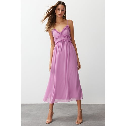 Trendyol Fuchsia A-Line Ruffle Detailed Lined Chiffon Maxi Woven Dress Cijene