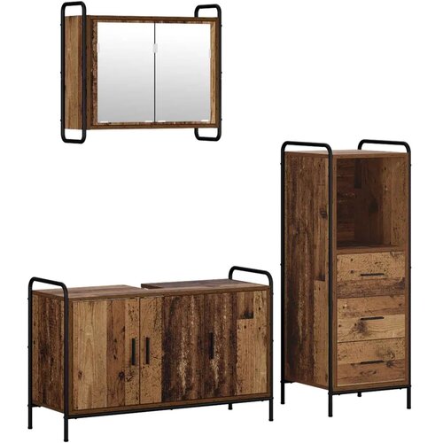  Set ormarića za kupaonicu 3 kom. Staro drvo 40 x 36 x 109 5 cm - Staro drvo Ormarić ispod sudopera (3 vrata) + viseći ormarić + Slike