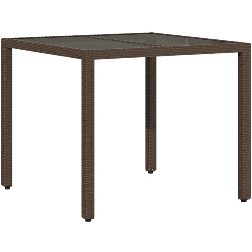VidaXL vrtna miza s stekleno plo&amp;scaron;čo rjava 90x90x75 cm poli ratan, (21141236) Slike