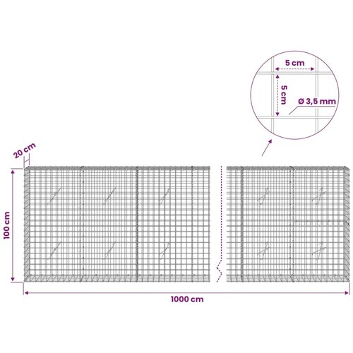  Gabion s žicom debljine 3 5 mm i mrežom 5x5 cm 1000x20x100 cm - 20 cm 100 cm 1000 cm Slike