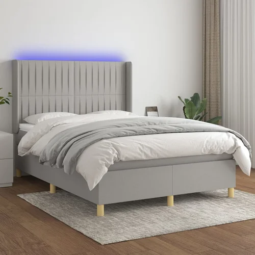  The Living Store Box spring postelja z vzmetnico LED svetlo siva 140x190cm blago - Box Spring Postelja, (21501585)