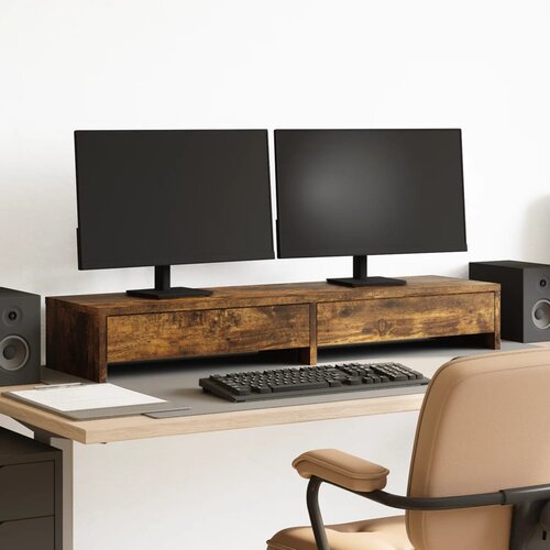 vidaXL Stalak za monitor s ladicama boja hrasta 100x27x15 cm drveni Cijene