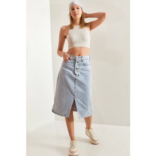 Bianco Lucci Women&amp;#039;s Button Down Slit Denim Skirt Slike