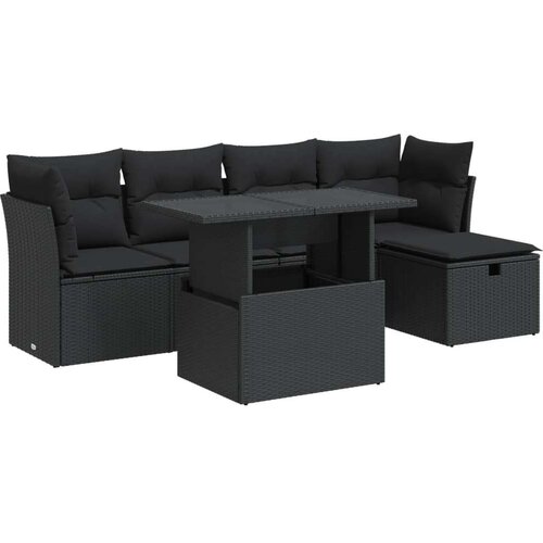  6-dijelni set vrtnih sofa s jastucima crni od poliratana Slike