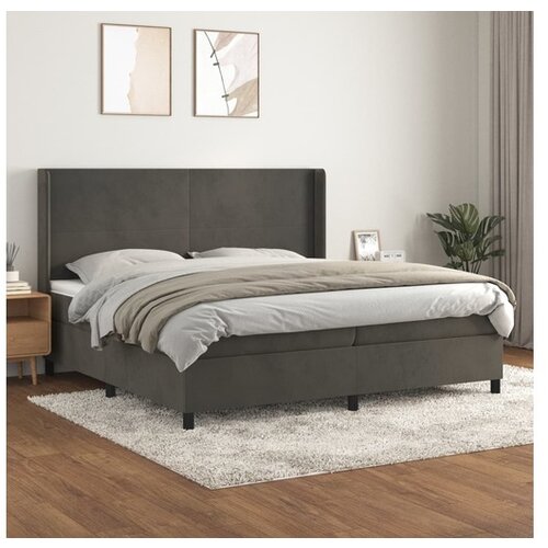  Box spring postelja z vzmetnico temno siva 200x200 cm žamet Cene