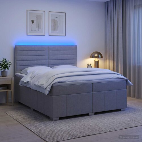  LED okvir za krevet s madracem Svjetlosiva 200 x 200 cm Tkanina Cene
