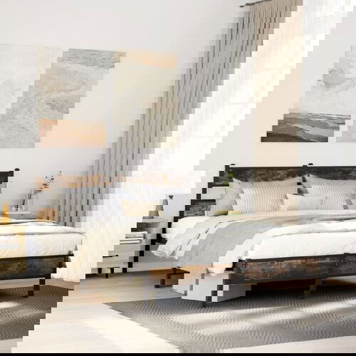 VidaXL Posteljni okvir brez vzmetnice z vzmetnice dim. hrast 160x200cm Slike