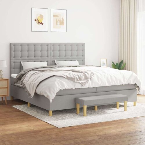 Box spring postelja z vzmetnico svetlo siva 200x200 cm blago, (20900843) Slike
