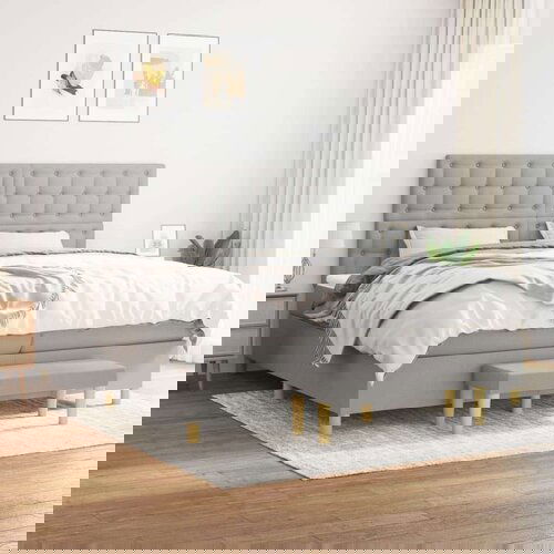  Krevet s oprugama i madracem svjetlosivi 200 x 200cm od tkanine Slike