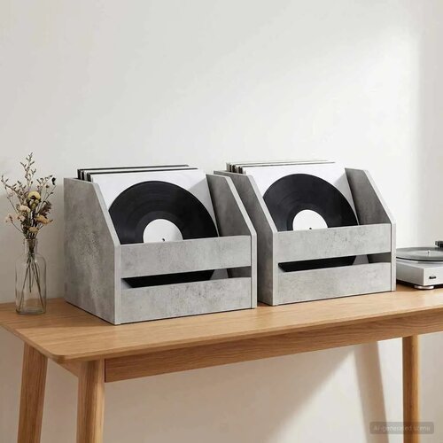  Kutija za vinilne albume 2 kom. Betonska siva 38 x 30 x 29 cm - Betonska siva 2 Cene