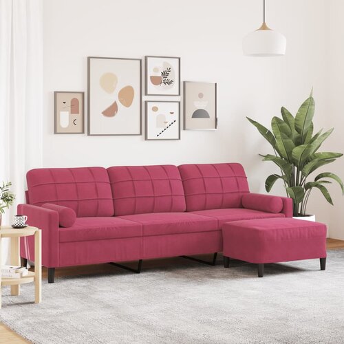 vidaXL Kavč trosed s stolčkom za noge vinsko rdeč 210 cm žamet Cene