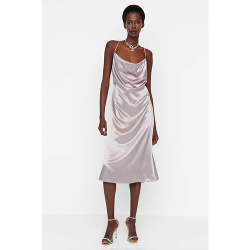 Trendyol Silver Back Detailed Satin Dress Slike